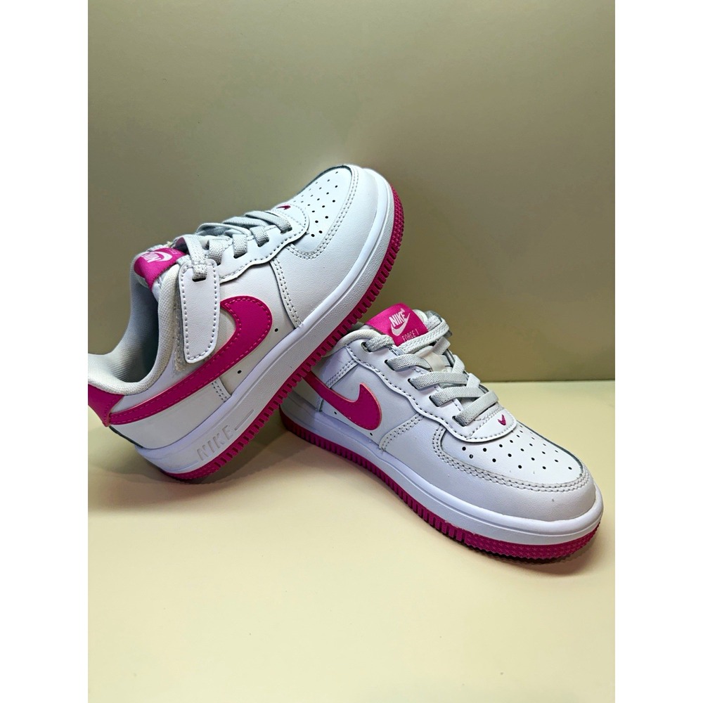 Nike Force 1 Unisex Kids Low Top White/Pink Leather Sneaker US 10C Street Grunge